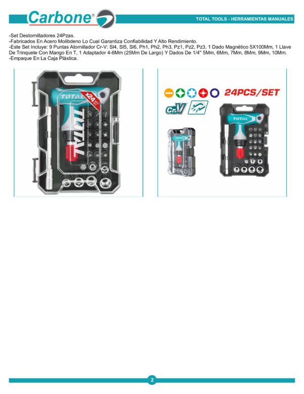 tacsd30186-llave-t-de-24-pcs-mix_002 Kit X 24 Piezas Rachet Llave En T Puntas Y Copas 14 Total
