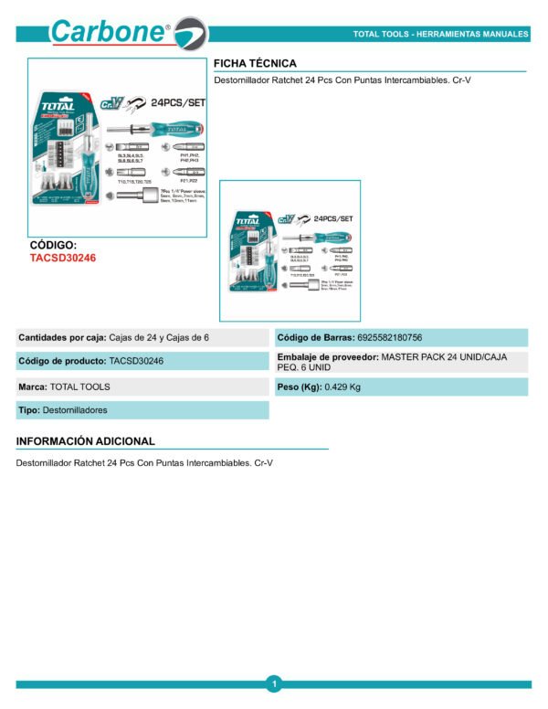 Destornillador Rachet Blister X 24pzs Total (tacsd30246