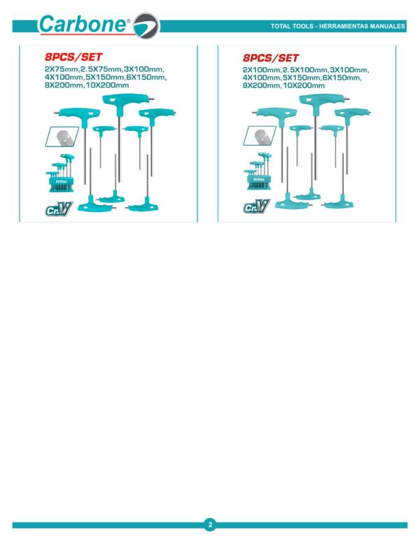 Juego X 8 Llaves Bristol Mango En T 2mm A 10mm Thhw80816