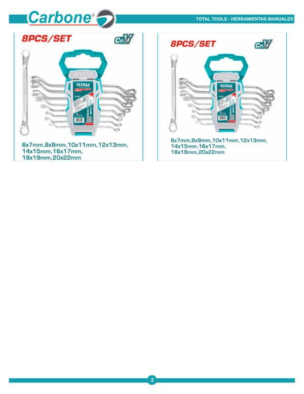 Juego De Llaves Curva Doble Corona 8 Piezas Total Tht102486