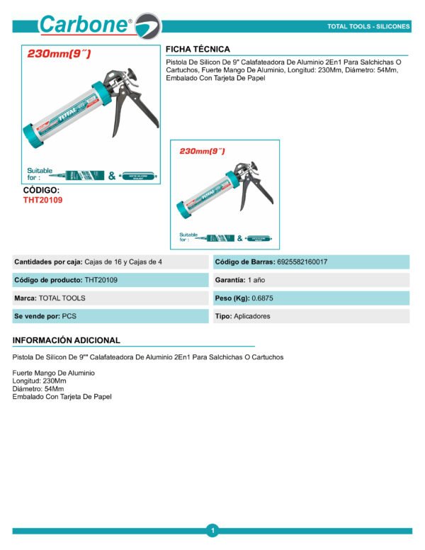 Pistola Calafatera Aluminio Para Silicona 9 Pulgadas Th20109