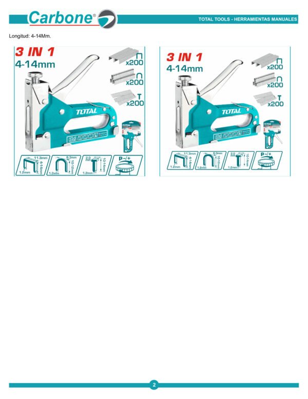 Grapadora Tapiceria 3 En 1 Fuerza Ajustable (4 - 14 Mm) Tota