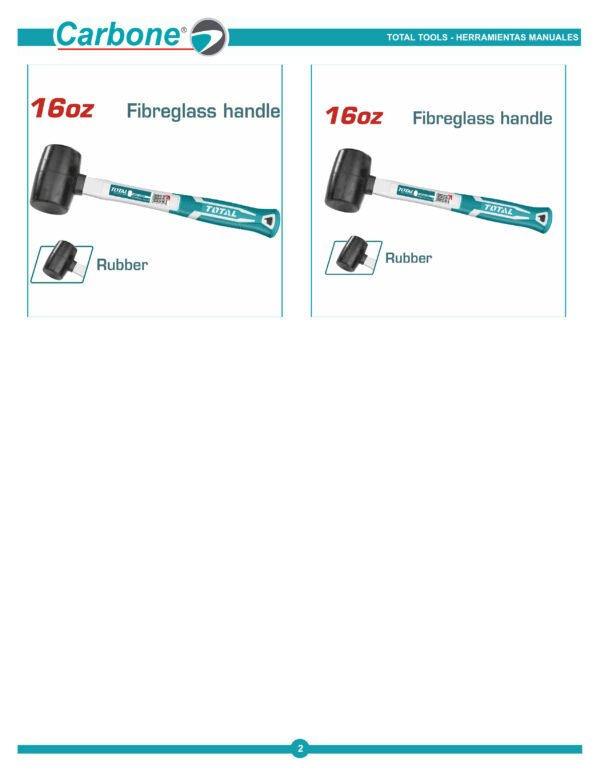 Martillo De Goma 16 Onzas Cabo Fibra Vidrio Tht761616 Total