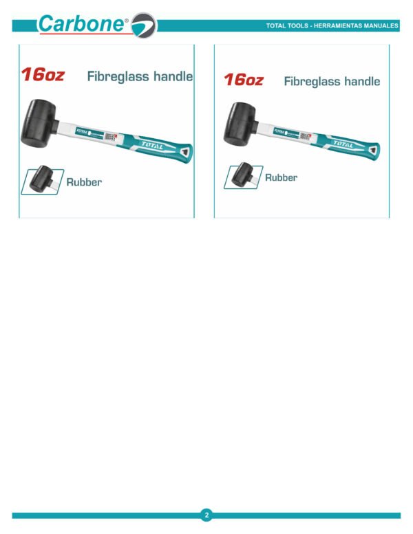 Martillo De Goma 16 Onzas Cabo Fibra Vidrio Tht761616 Total