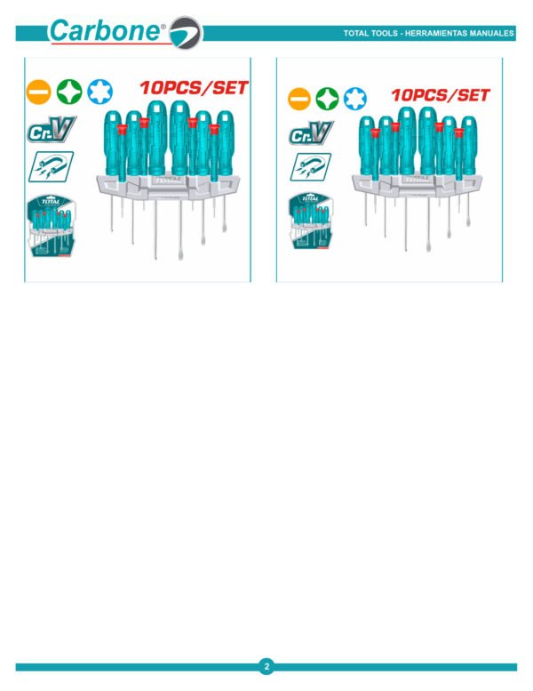 Destornillador Con Punta Plana, Cruz Total 15419 Con Mango Ergonómico De Plástico Pack X 10 Unidades