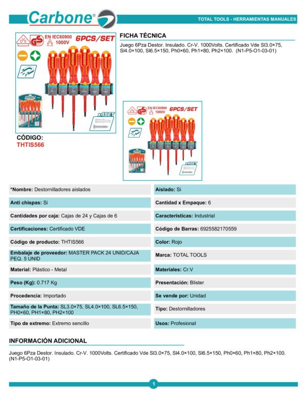 Set Destornilladores Electricos 6 Piezas Total Thtis566