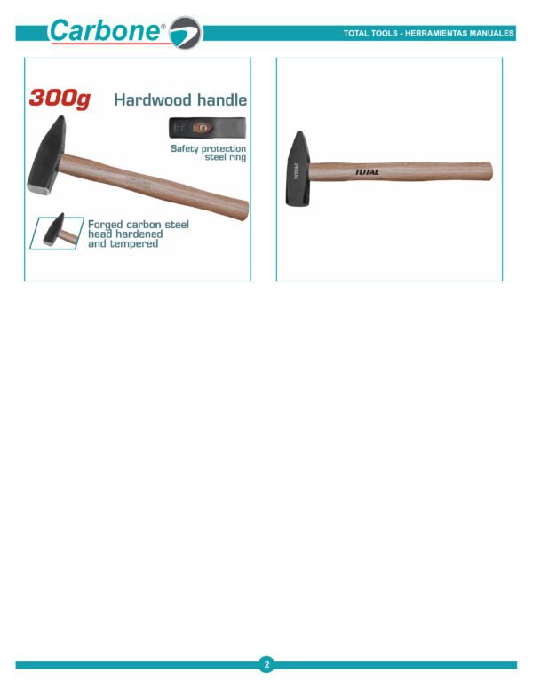 Martillo Hojalatero Peña Mecánico Mango Madera 300gr Total