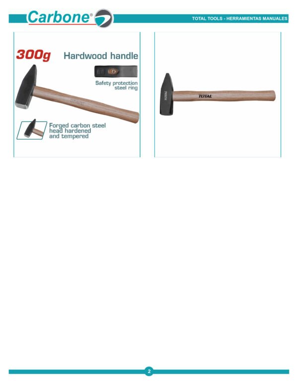 Martillo Hojalatero Peña Mecánico Mango Madera 300gr Total