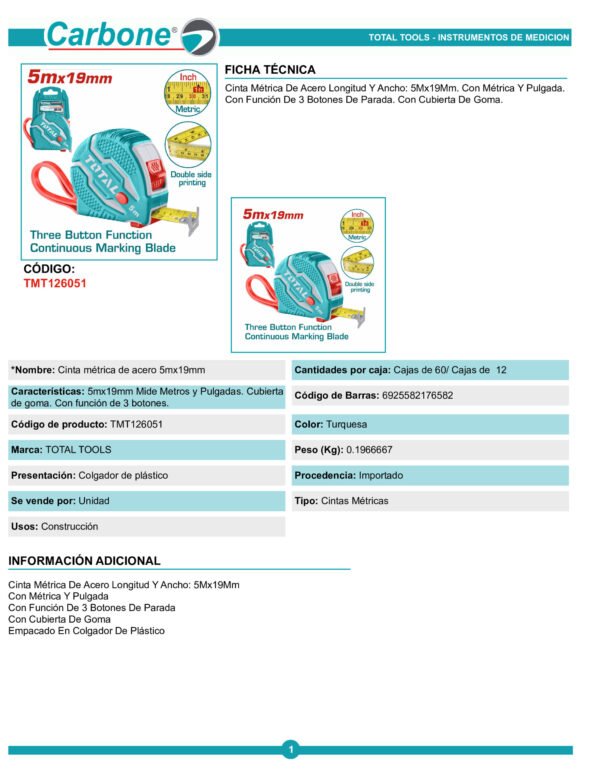tmt126051-cinta-metrica-de-acero (1)_001 Metro 5 Mts Triple Boton Total (tmt126051
