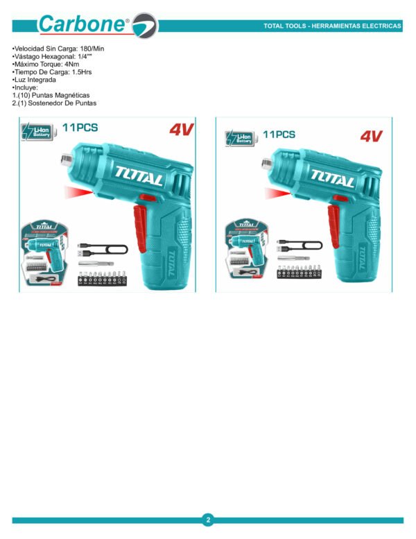 Atornillador Inalámbrico 4v Eco Total Tsdli0402