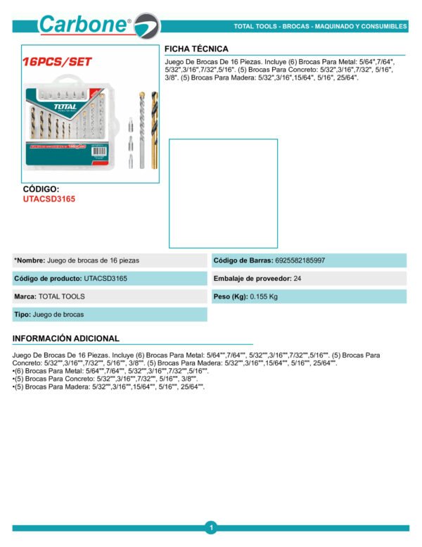 utacsd3165-juego-de-brocas-de-16 (1)_001 Brocas Y Puntas Juego X 16pzs Total (utacsd3165)