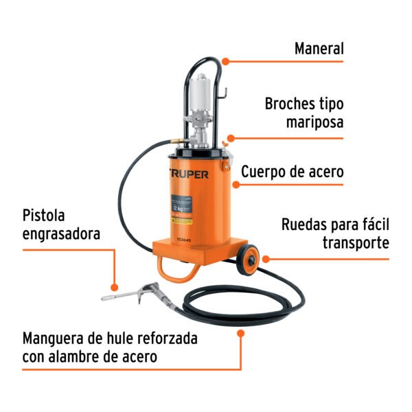 Bomba Inyectora Neumática de Grasa 12 Kg - Truper