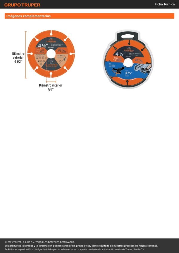 Disco De Diamante De 4-1/2 X 1.6 Mm, Corte De Metal, Truper