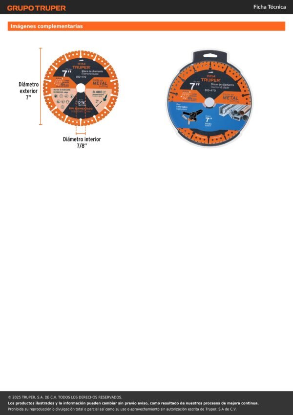 15154-imágenes-1 Disco De Diamante De 7 X 2.8 Mm, Corte De Metal, Truper