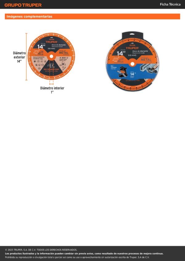 15156-imágenes-1 Disco De Diamante De 14 X 4 Mm, Corte De Metal, Truper