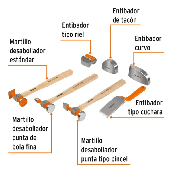 3 Juego De 7 Martillos Y Entibadores Para Latoneria - Truper