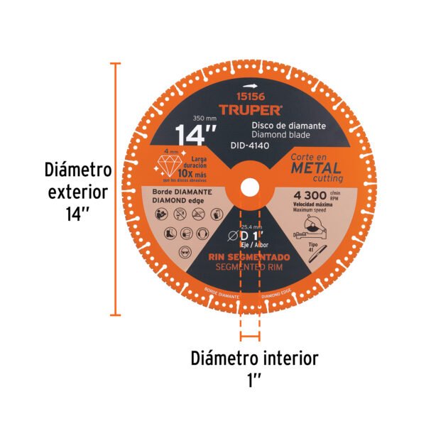 DID-4140+FC1 Disco De Diamante De 14 X 4 Mm, Corte De Metal, Truper