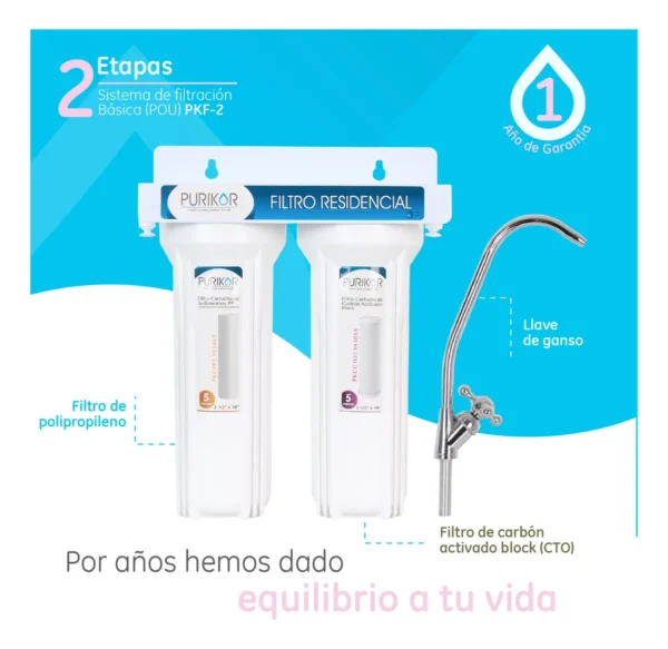 Purificador De Agua De 2 Etapas Pkf-2 Purikor Blanco
