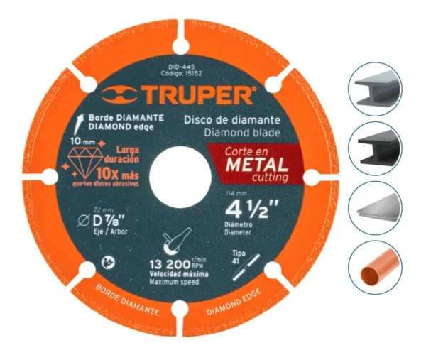 Disco De Diamante De 4-1/2 X 1.6 Mm, Corte De Metal, Truper