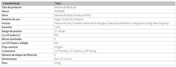 Purificador De Agua De 2 Etapas Pkf-2 Purikor Blanco