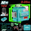 NIVEL LASER 0-35M LUZ VERDE 3D 12 LINEAS 16V TOTAL