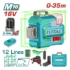 NIVEL LASER 0-35M LUZ VERDE 3D 12 LINEAS 16V TOTAL